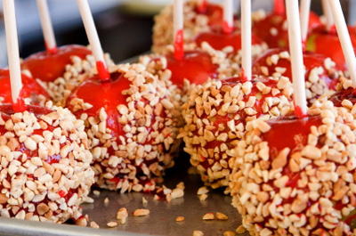 Candy Apples Rolled In Peanuts