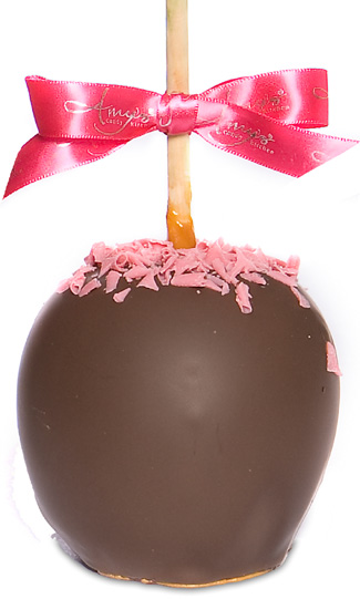 Gourmet Dark Dunked Caramel Apple W/Pink Garnish