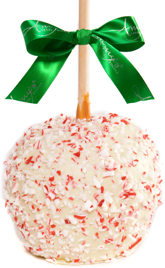 Holiday White Dunked Caramel Apple w/Candy Cane Fl