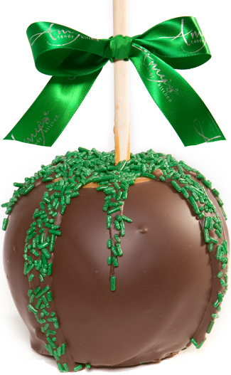 Gourmet Dark Dunked Caramel Apple w/Green Sprinkle